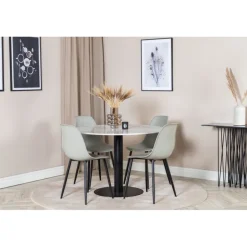 Estelle Rundt Spisebordssæt - Sort Grå og Hvid