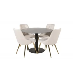 Estelle Rundt Spisebordssæt - Beige, Sort og Messing