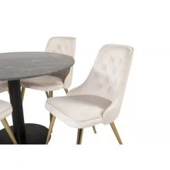 Estelle Rundt Spisebordssæt - Beige, Sort og Messing