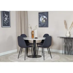 Estelle Rundt Spisebordssæt - Sort og Hvid