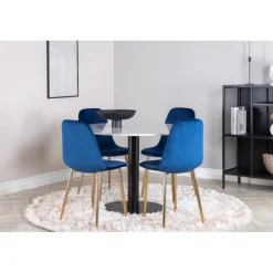 Estelle Rundt Spisebordssæt - Sort, Blå og Hvid