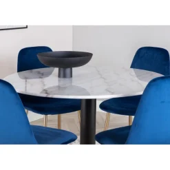 Estelle Rundt Spisebordssæt - Sort, Blå og Hvid