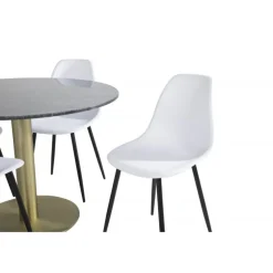 Estelle Rundt Spisebordssæt - Sort, Messing og Hvid