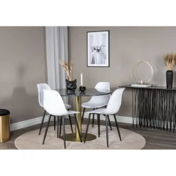 Estelle Rundt Spisebordssæt - Sort, Messing og Hvid