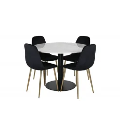 Estelle Rundt Spisebordssæt - Sort, Messing og Hvid