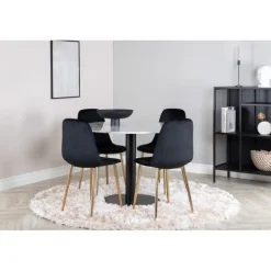 Estelle Rundt Spisebordssæt - Sort, Messing og Hvid