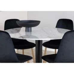 Estelle Rundt Spisebordssæt - Sort, Messing og Hvid