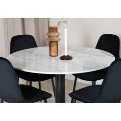 Estelle Rundt Spisebordssæt - Sort og Hvid