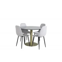 Estelle Rundt Spisebordssæt - Sort, Messing Grå