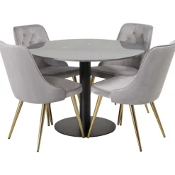 Estelle Rundt Spisebordssæt - Sort, Messing og Lysegrå