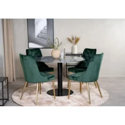 Estelle Rundt Spisebordssæt - Sort, Messing og Grøn