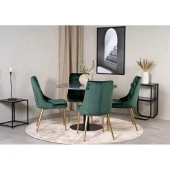 Estelle Rundt Spisebordssæt - Sort, Messing og Grøn