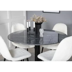 Estelle Rundt Spisebordssæt - Sort og Hvid