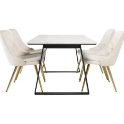 Estelle t Spisebordssæt - Beige, Sort, Messing og Hvid