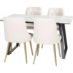 Estelle t Spisebordssæt - Beige, Sort, Messing og Hvid