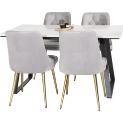 Estelle t Spisebordssæt - Sort, Messing, Lysegrå og Hvid