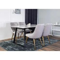 Estelle t Spisebordssæt - Sort, Messing, Lysegrå og Hvid