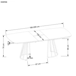 EVERTON Spisebord med udtræk, Valnød / Sort