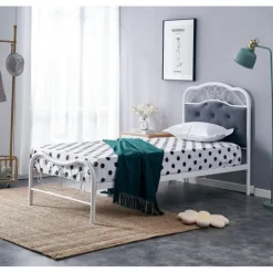 FABRIZIA 90x200 metalseng - Grå / Hvid