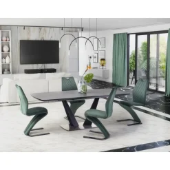 FANGOR Spisebord med udtræk, - top - MørkeGrå, ben - Sort