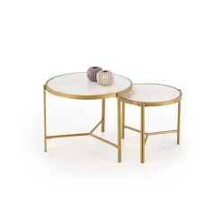 FATIMA Sofabordsæt Hvid marmorlook / guld