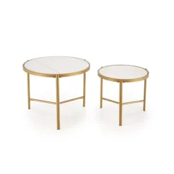 FATIMA Sofabordsæt Hvid marmorlook / guld