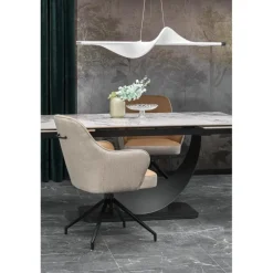 FERNANDO Spisebord med udtræk 160 kan udvides til 240 cm - Hvid marmor / Sort