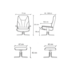 Fjord læder Lænestolinkl. fodskammel - Sort