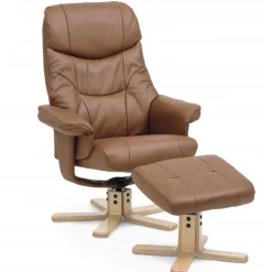 Fjord læder Lænestolinkl. fodskammel - Cognac