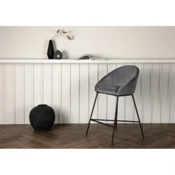 Fløjl Barstol - Sort og Mørkegrå