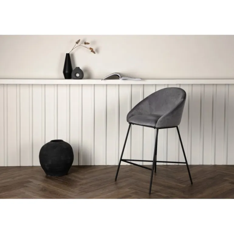 Fløjl Barstol - Sort og Mørkegrå