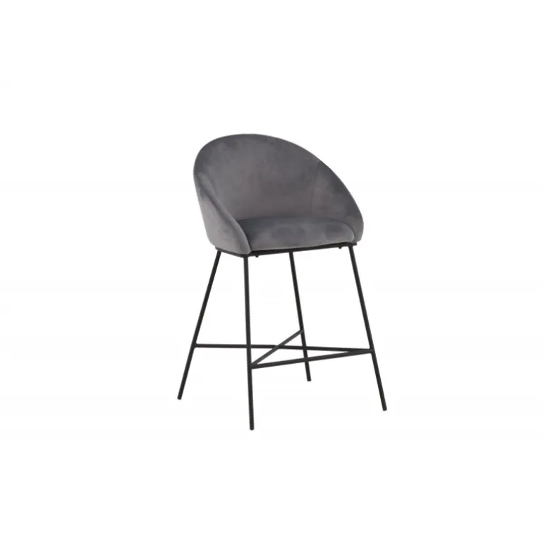 Fløjl Barstol - Sort og Mørkegrå