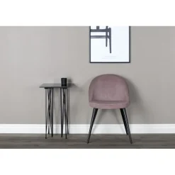 Fløjl Spisebordsstol - Sort og Støvet Rosa