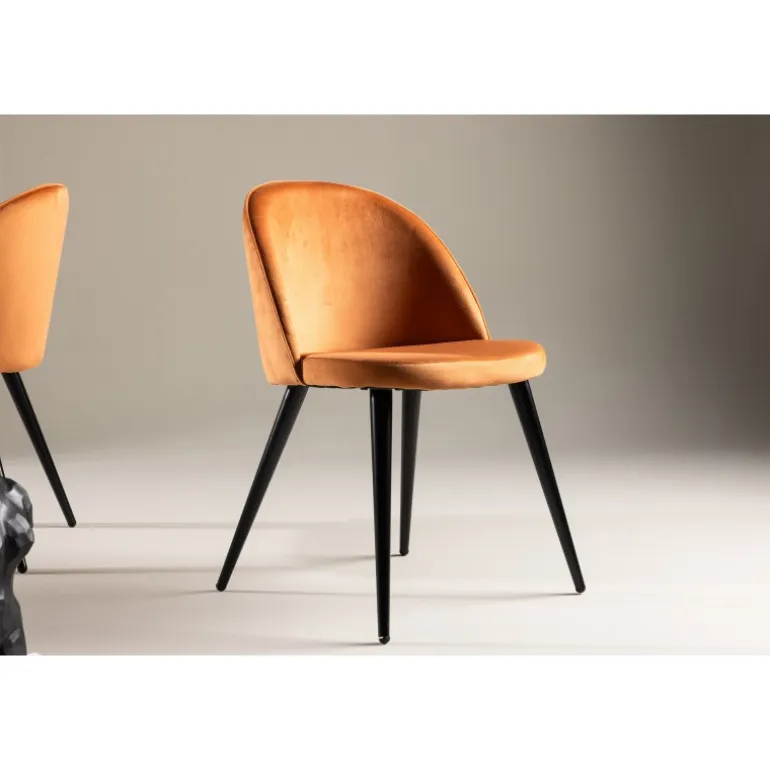 Fløjl Spisestol - Sort og Rusty Cognac