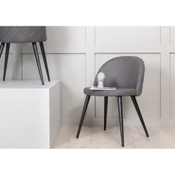 Fløjl Spisestuestol - Sort og Grå
