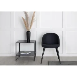 Fløjls Spisebordsstol - Sort