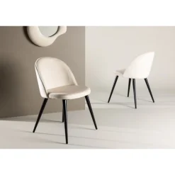 Fløjls Spisestol - Beige og Sort