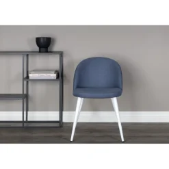 Fløjls Spisestol - Blå og Hvid