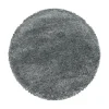 Fluffy Rund Shaggy tæppe Ensfarvet - Lysegrå