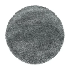 Fluffy Rund Shaggy tæppe Ensfarvet - Lysegrå
