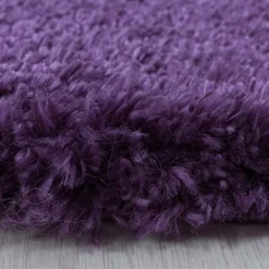Fluffy Rund Shaggy tæppe Ensfarvet - Lilla