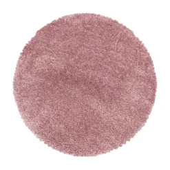 Fluffy Rund Shaggy tæppe Ensfarvet - Rosa