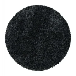 Fluffy Rund Shaggy tæppe Ensfarvet - Antracit