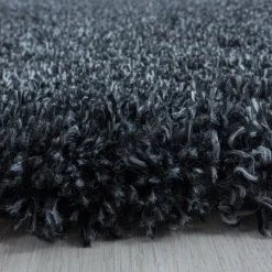 Fluffy Rund Shaggy tæppe Ensfarvet - Antracit