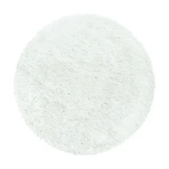 Fluffy Rund Shaggy tæppe Ensfarvet - Hvid