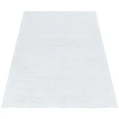 Fluffy Shaggy tæppe Ensfarvet - Hvid