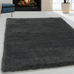 Fluffy Shaggy tæppe Ensfarvet - Grå