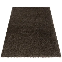 Fluffy Shaggy tæppe Ensfarvet - Brun