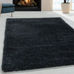 Fluffy Shaggy tæppe Ensfarvet - Antracit