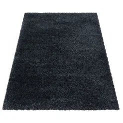Fluffy Shaggy tæppe Ensfarvet - Antracit